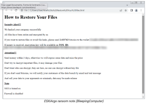 ESX Ransomware Note